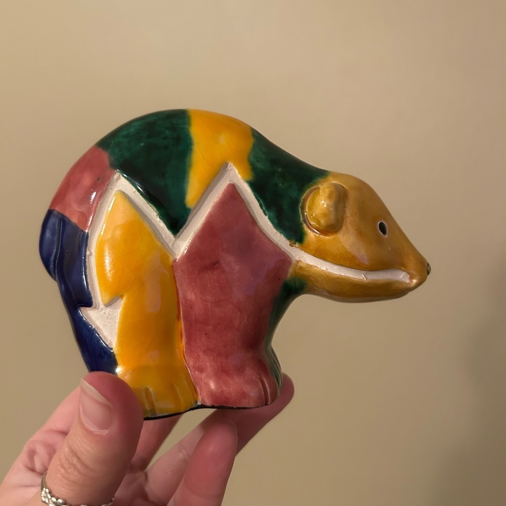 Ceramic Bear Figurine Colorful Made in Peru Decorative Accent